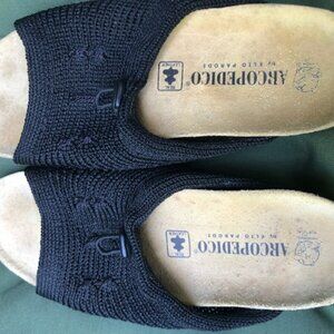 Arcopedico Women’s Sandals Stretch Knit Slip On Cork Slide Black Sz 39(US 8)